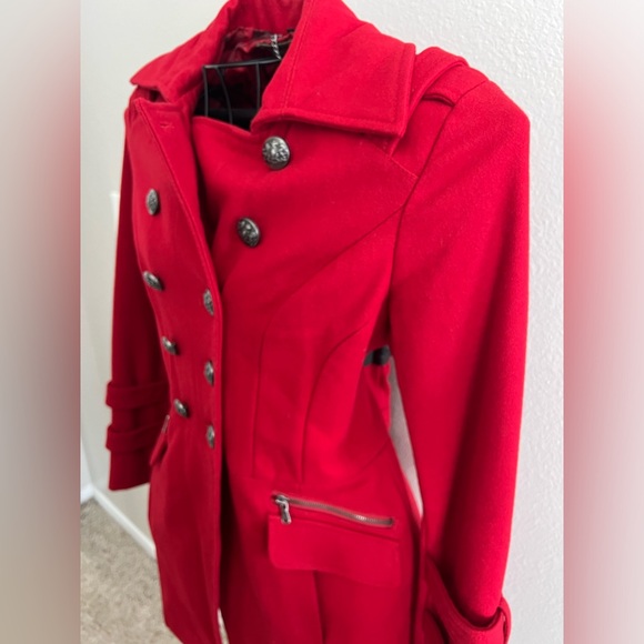 Vintage Guess Los Angeles Red Button Up Wool Blend Peacoat Size M - Picture 4 of 16